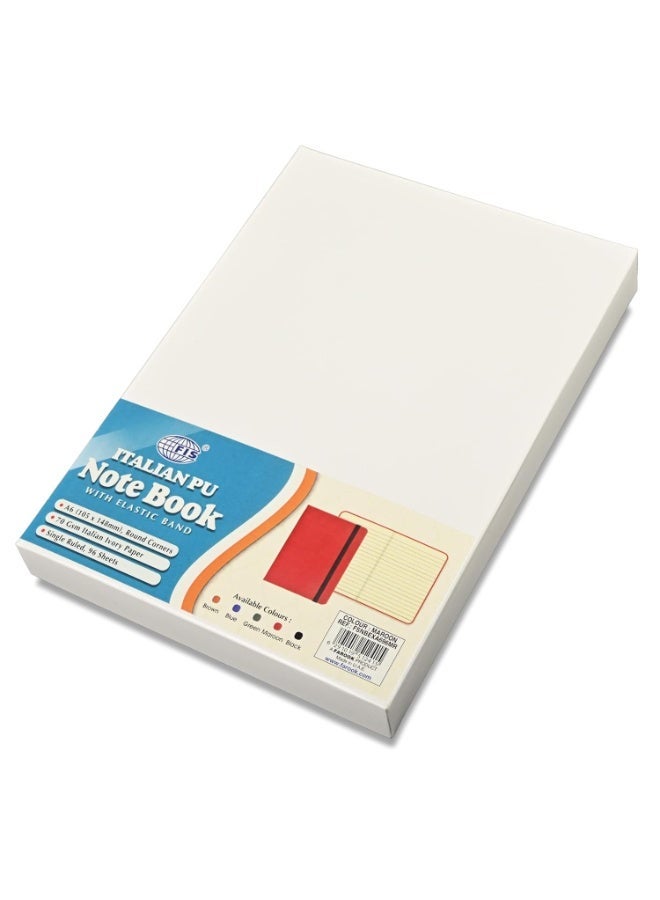 FIS® Executive Notebook, Italian PU Materials, A6 Size(105x148mm,) Round Corners, 96 Sheets, Single Ruled, 70gsm Italian Ivory Paper with Elastic Band Closure, 1 Piece, Maroon Color-FSNBEXA696MR - Image 2